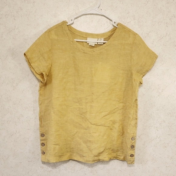 Cynthia Rowley Tops - Cynthia Rowley Ladies Size Medium Cap Sleeve Linen Tee Shirt Button Detail New